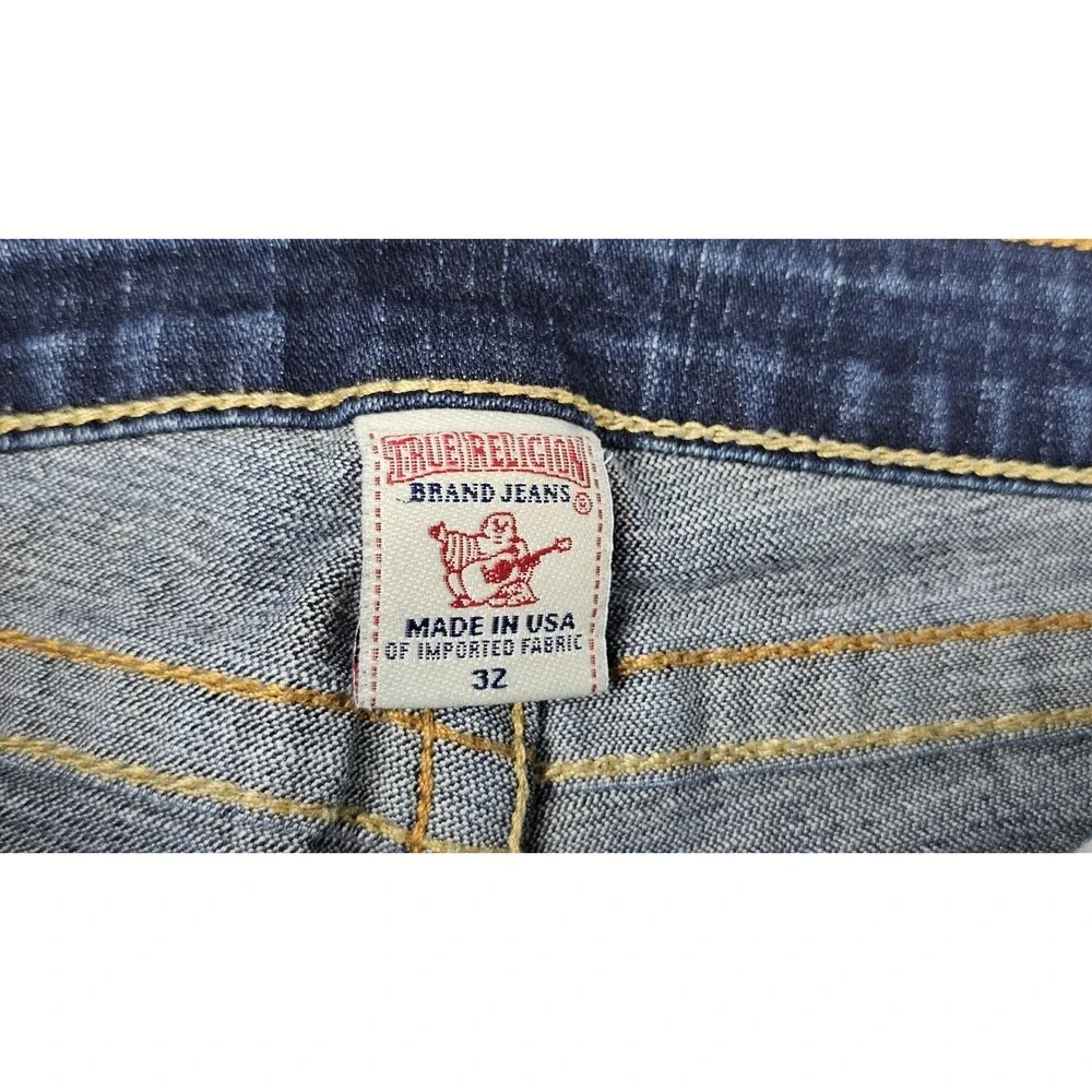 True Religion Cut-Off Bobby Shorts Mens 32 Blue Acid Wash Dark Denim Y2K